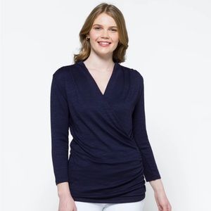Navy surplice ruched wrap top